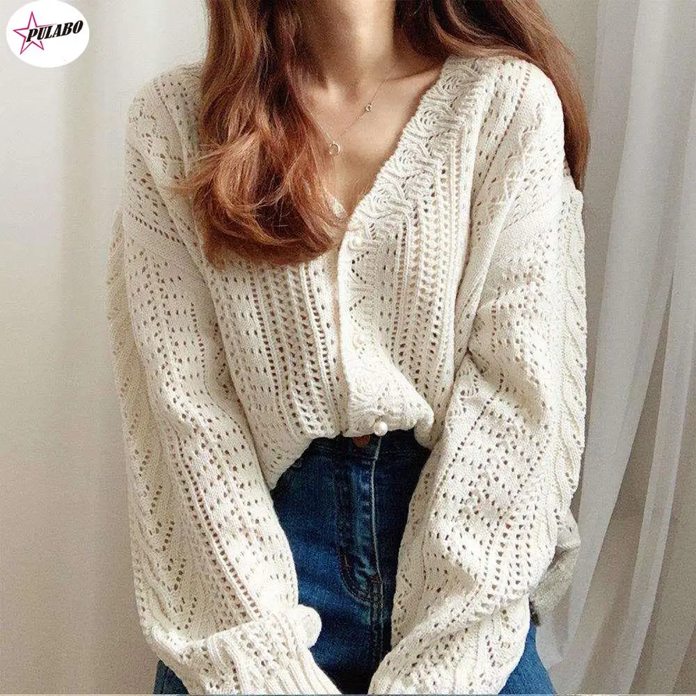 Cropped Cardigan Women Spring Chic Hollow Out Elegant V-Neck Korean Vintage Femme Jumper White Sweet Girls Pearls Lady Knitwear
Cropped Cardigan Women Spring Chic Hollow Out Elegant V-Neck Korean Vintage Femme Jumper White Sweet Girls Pearls Lady Knitwear
