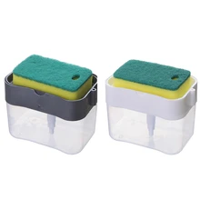 Portable Detergent Dispenser Set for Kitchen Dish Soap Box with Sponge Holder Hand Press Liquid Dispensing Tools
