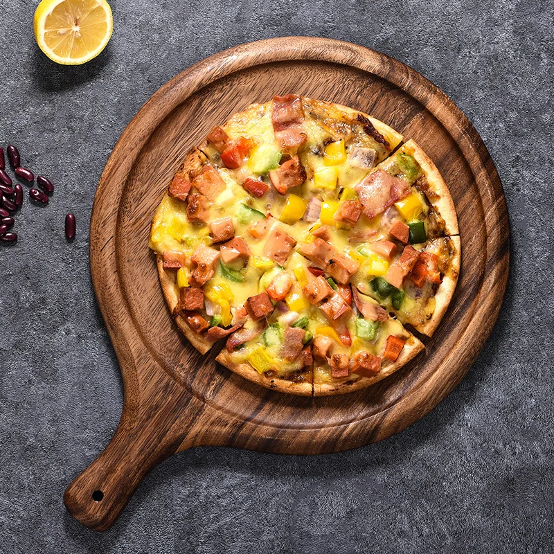 Поднос для пиццы из массива дерева, круглая доска для пиццы с ручкой, доска для хлеба, торта, стейка, инструменты для выпечки
Поднос для пиццы из массива дерева, круглая доска для пиццы с ручкой, доска для хлеба, торта, стейка, инструменты для выпечки