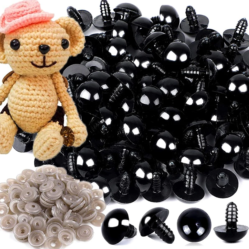 

100Pcs Black Plastic Doll Eyes Safety Eyes for Toys Teddy Bear Stuffed Toys Snap Animal Puppet Dolls Craft Eye Nose Amigurumi