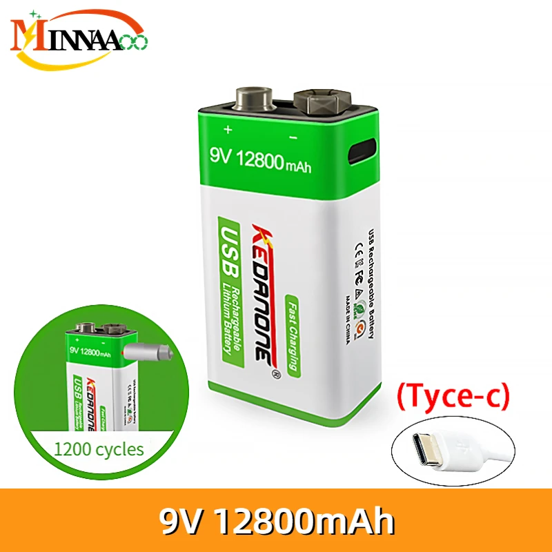 12800mAh Type-C USB 9V Li-ion Rechargeable Battery Micro Batteries Lithium For Smoke Detector Electric Guitar Multimeter 
12800mAh Type-C USB 9V Li-ion Rechargeable Battery Micro Batteries Lithium For Smoke Detector Electric Guitar Multimeter