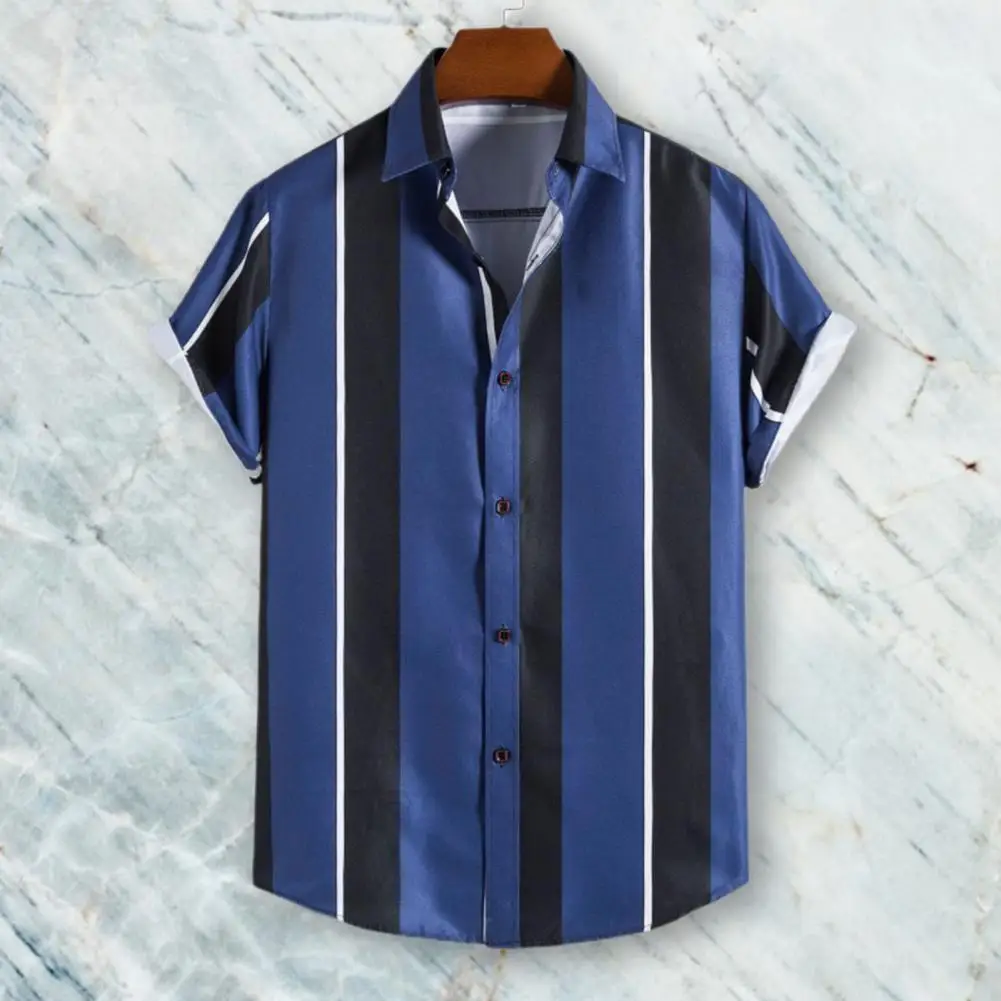 Men Summer Business Shirt Stripe Print Handsome Contrast Color Short Sleeve Turn-down Collar Formal Men Top Daily Garment
Men Summer Business Shirt Stripe Print Handsome Contrast Color Short Sleeve Turn-down Collar Formal Men Top Daily Garment