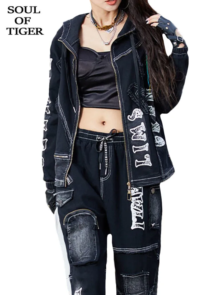 SOUL OF TIGER 2022 Autumn Fashion Jackets Suits Womens Vintage Denim Two Pieces Sets Hooded Loose Tops Elastic High Waist Jeans
SOUL OF TIGER 2022 Autumn Fashion Jackets Suits Womens Vintage Denim Two Pieces Sets Hooded Loose Tops Elastic High Waist Jeans