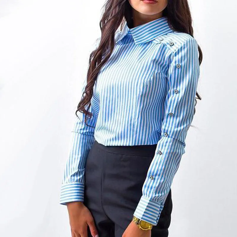 Ladies Elegant Striped Shirts Autumn Women t-Shirts Button Turn-down Collar Long Sleeve Shirt Vintage Womens Tops And Shirts
Ladies Elegant Striped Shirts Autumn Women t-Shirts Button Turn-down Collar Long Sleeve Shirt Vintage Womens Tops And Shirts