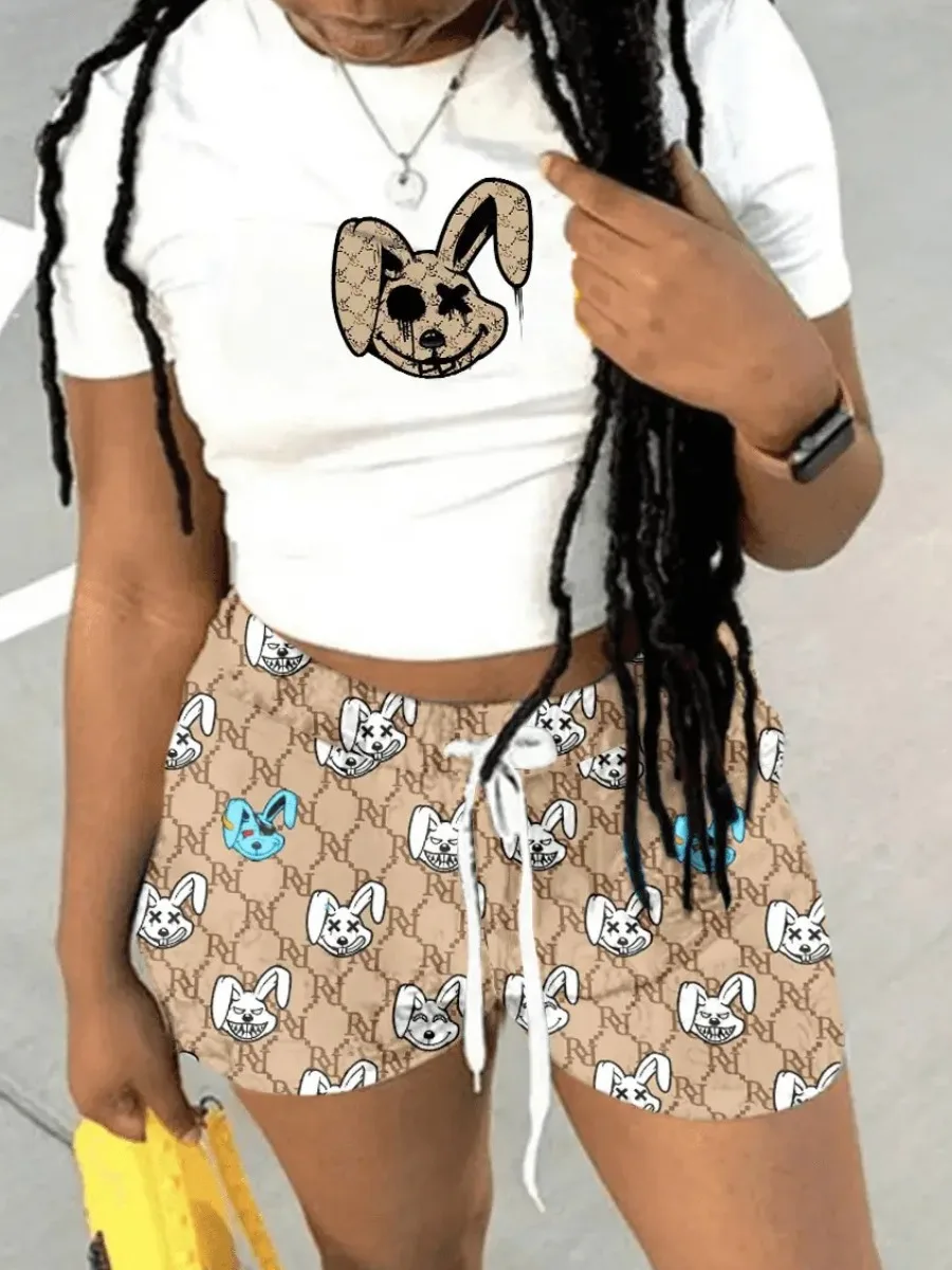 LW Two Piece Sets Womens Outifits Slinny Short Sleeve Round Neck CropTop+Cartoon Print Drawstring Female Shorts Loose Tracksuit
LW Two Piece Sets Womens Outifits Slinny Short Sleeve Round Neck CropTop+Cartoon Print Drawstring Female Shorts Loose Tracksuit