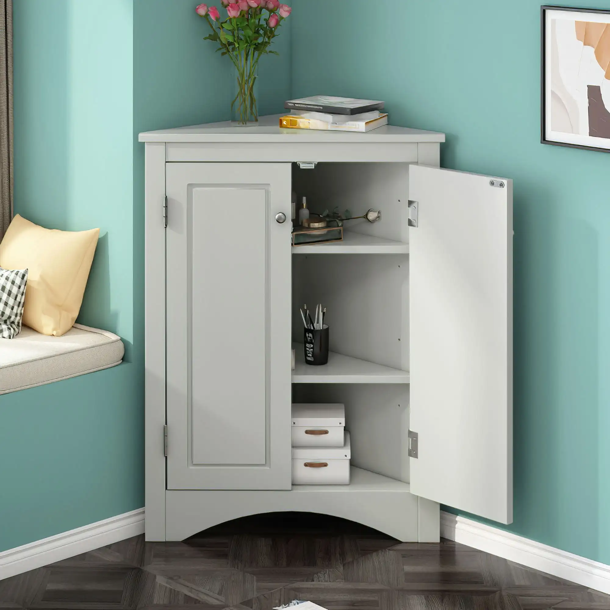 Corner Storage Cabinet for Bathroom Bedroom Kitchen, Gray
Corner Storage Cabinet for Bathroom Bedroom Kitchen, Gray
