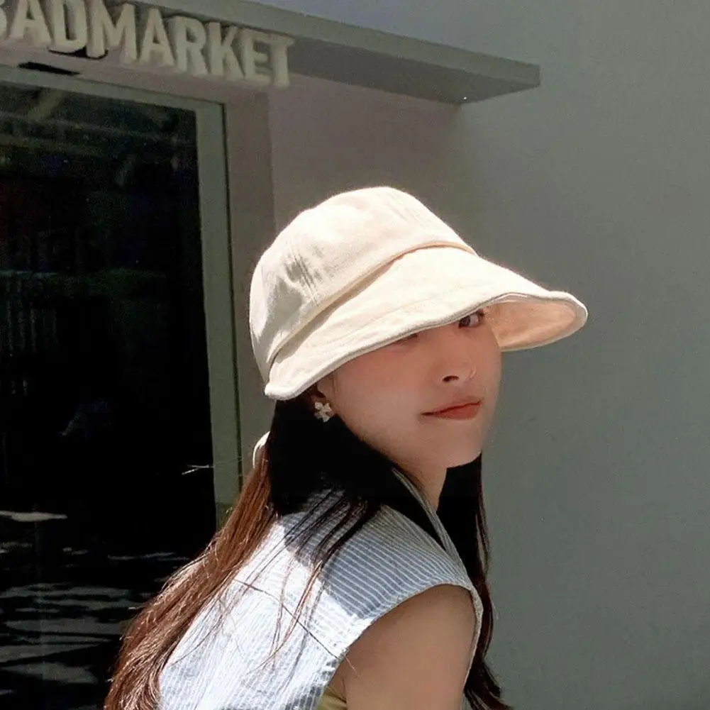 

Women Summer Sunhat Cotton Big Bow Bucket Hat Foldable Sun Panama Brim Wide Cap Beach UV Hats Fisherman Protection Protecti M3N2