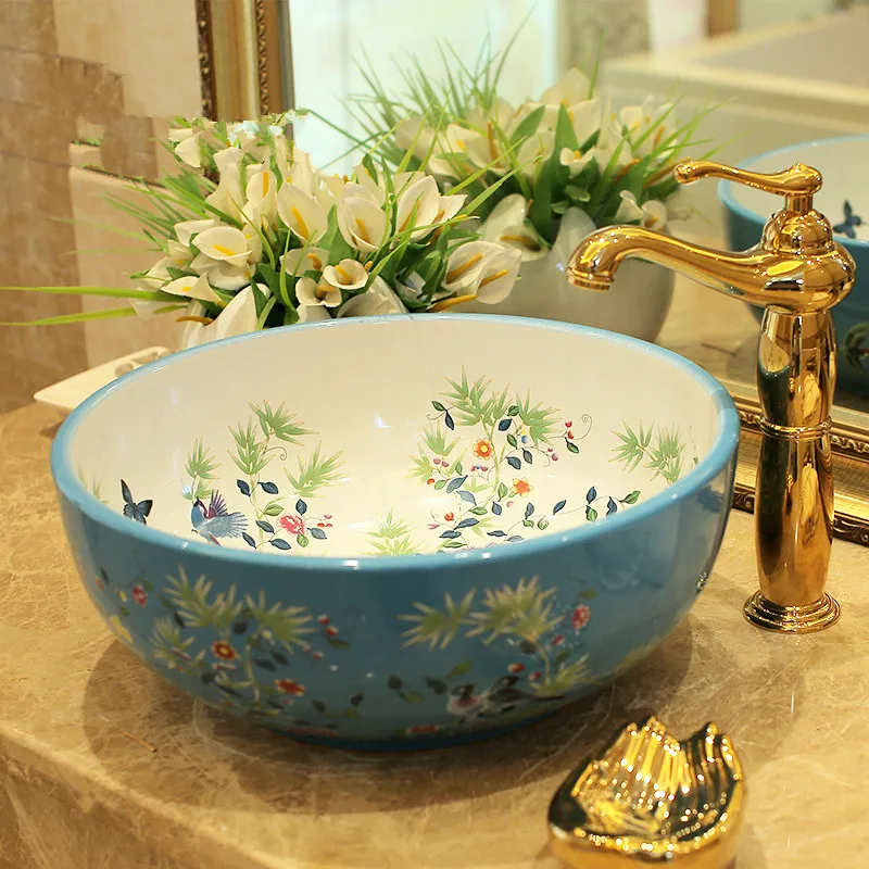 Europe Vintage Style Ceramic Washing Basin Counter top Bathroom Sink painted ceramic bathroom sinks 
Europe Vintage Style Ceramic Washing Basin Counter top Bathroom Sink painted ceramic bathroom sinks
