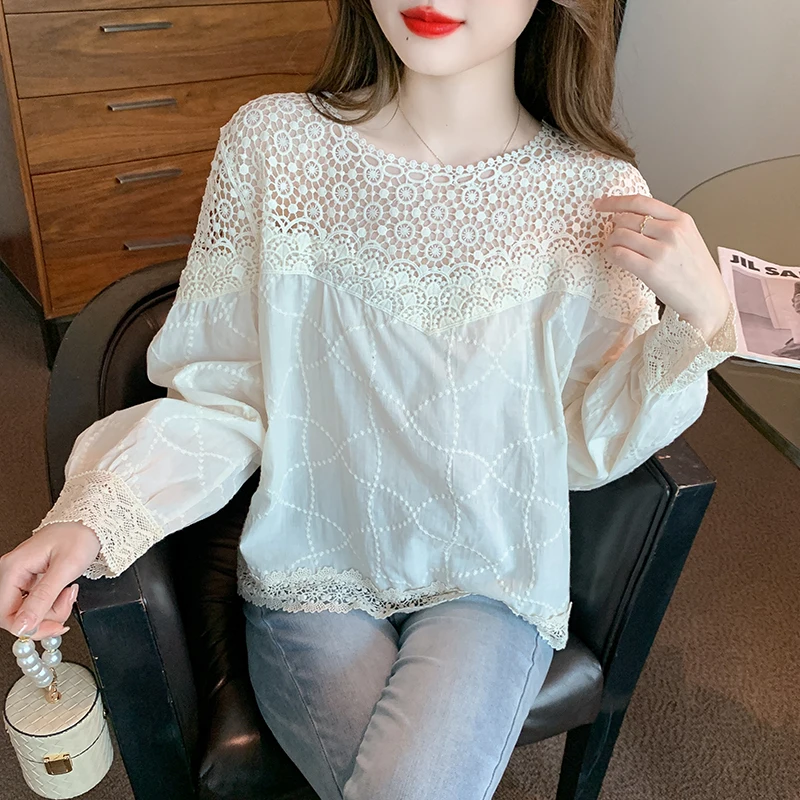 Autumn Women's Long Sleeve Round Neck French Princess Sleeve Solid Lace Hollow Sweet Shirt Camisas De Mujer Blouse Tops A409
Autumn Women's Long Sleeve Round Neck French Princess Sleeve Solid Lace Hollow Sweet Shirt Camisas De Mujer Blouse Tops A409