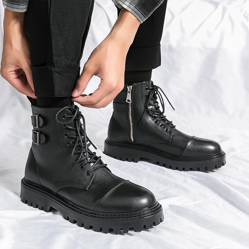 Winter Boots Fashion Black Motorcycle Boots Genuine Leather Boots Men Ankle Boots Thick Bottom Round Head Outdoor Combat Boots
Winter Boots Fashion Black Motorcycle Boots Genuine Leather Boots Men Ankle Boots Thick Bottom Round Head Outdoor Combat Boots