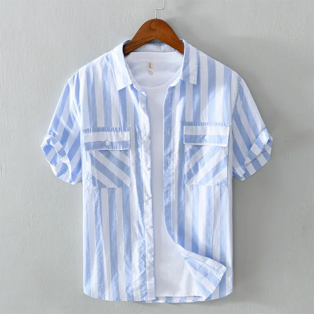 Men Summer New Arrival Short Sleeve Striped Double Chest Pockets Japan Refreshing Pure Cotton Comfortable Casual Shirts
Men Summer New Arrival Short Sleeve Striped Double Chest Pockets Japan Refreshing Pure Cotton Comfortable Casual Shirts
