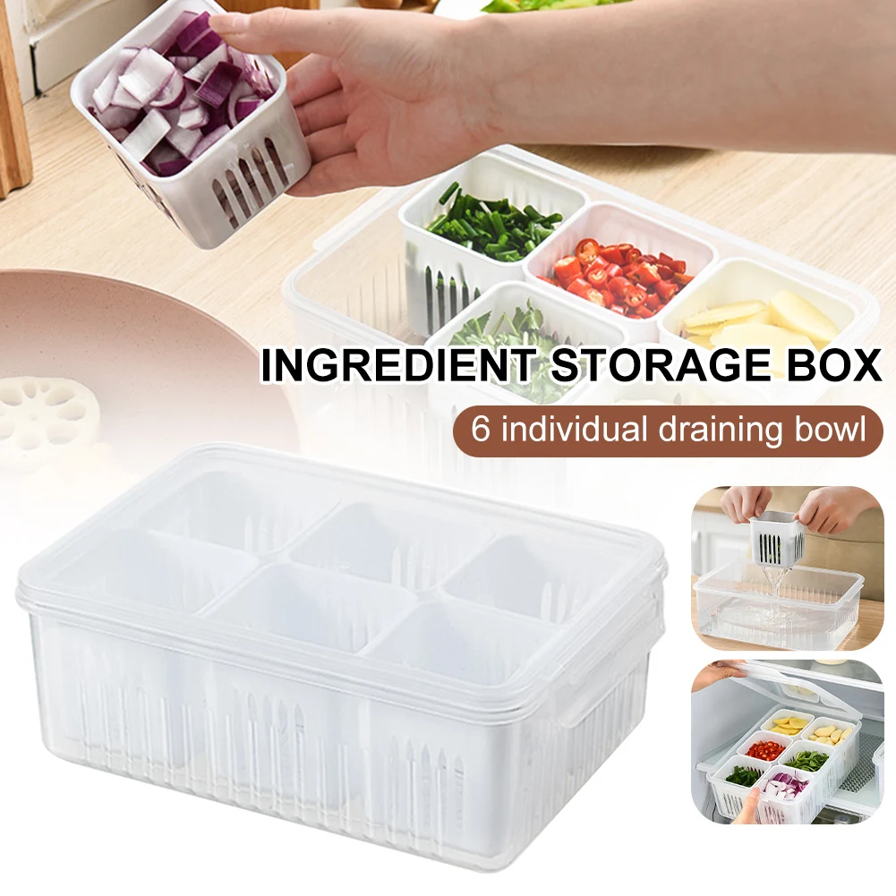 Refrigerator Food Storage Container with Lid Reusable 6 Individual Drain Bowls Dishwasher Safe Food Prep Container Box Organizer
Refrigerator Food Storage Container with Lid Reusable 6 Individual Drain Bowls Dishwasher Safe Food Prep Container Box Organizer