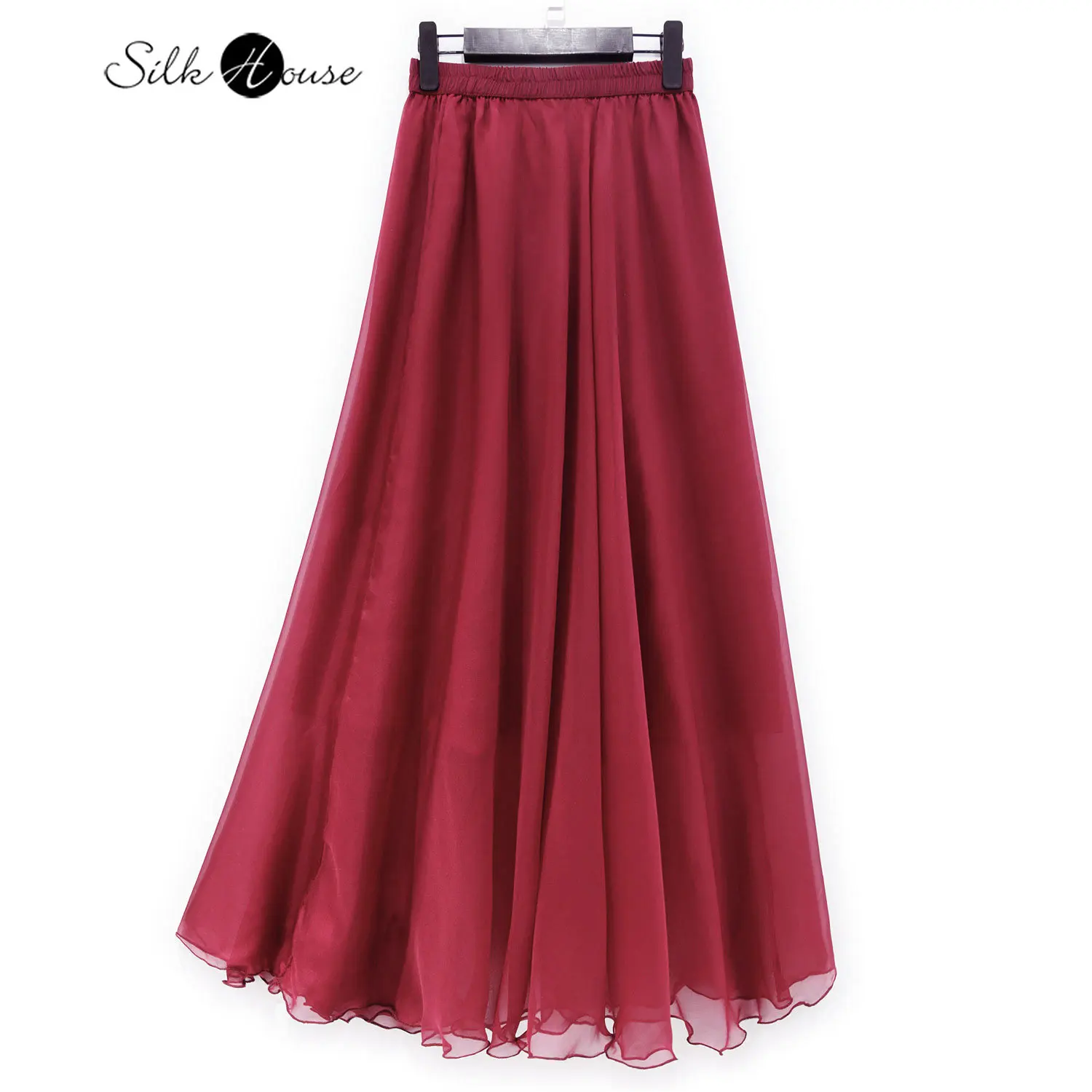 

Deep Red Oversized Swing Non-spliced Mulberry Silk Skirt Women's High-waist Silk Mid-length Skirt Beach Skirt Gauze Skirt