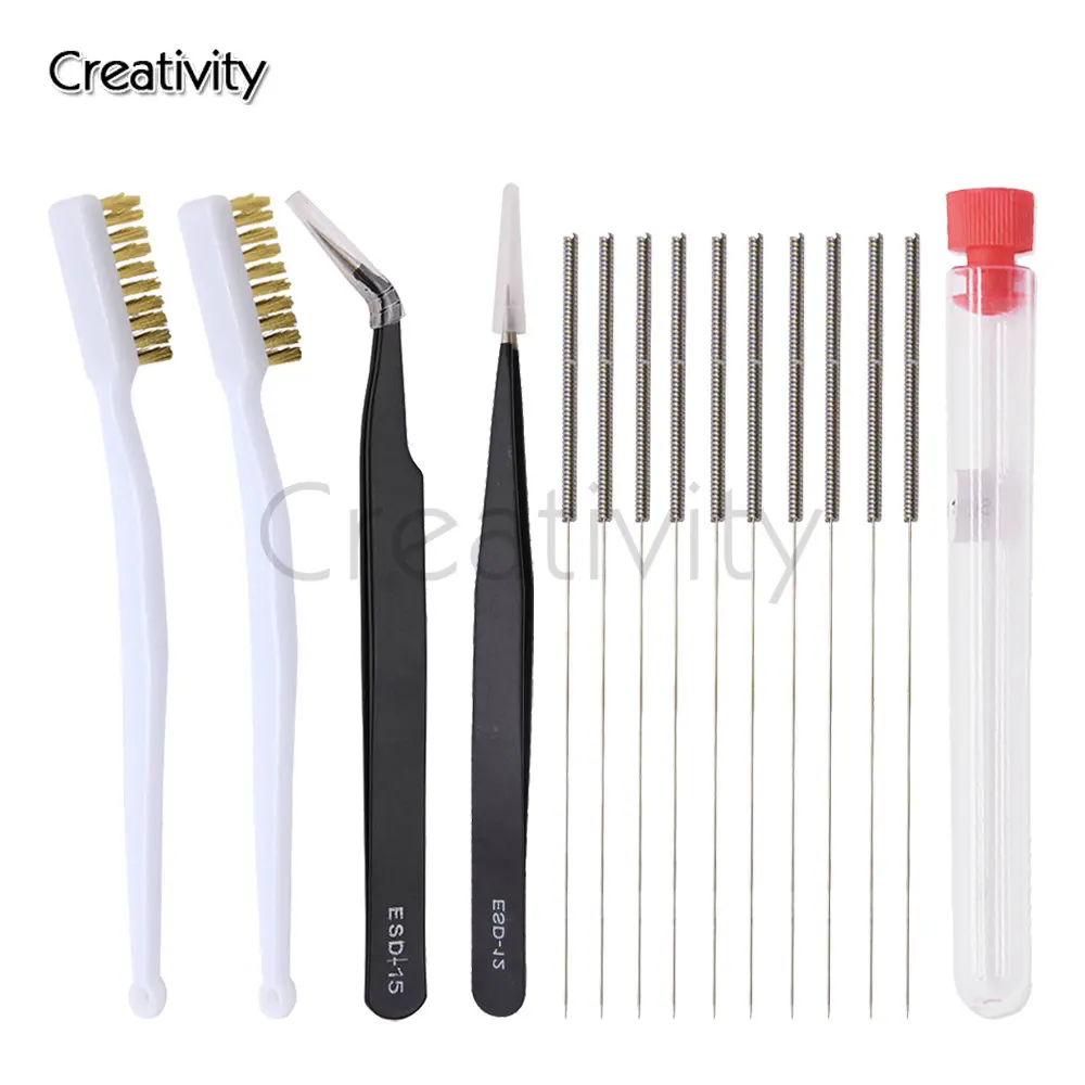 3D Printer Nozzle Cleaning Kit with Brush 2 Types Sophisticated Tweezers 10 PCS 0.4 mm Cleaning Needles 2 PCS Cleaning Brush
3D Printer Nozzle Cleaning Kit with Brush 2 Types Sophisticated Tweezers 10 PCS 0.4 mm Cleaning Needles 2 PCS Cleaning Brush