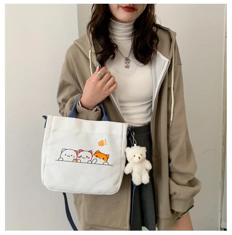 

Новая холщовая маленькая сумка, сумка, Корейская версия, милая мультяшная многофункциональная женская сумка через плечо с диагональным при...