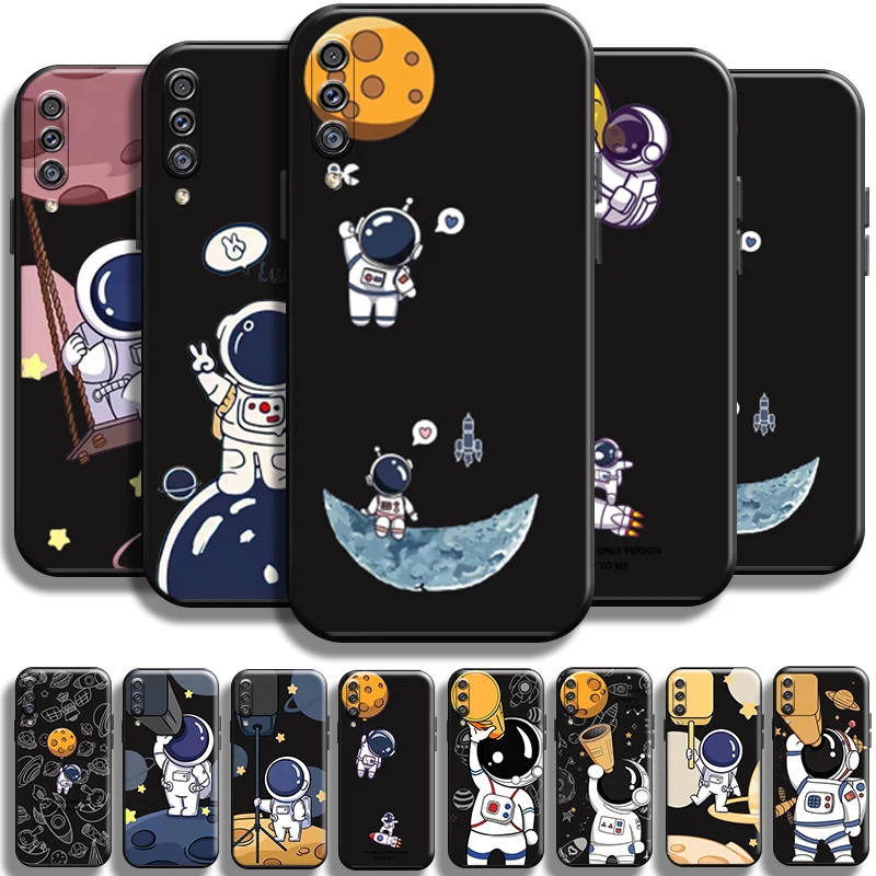 

Astronaut Telescope For Samsung Galaxy A50 Phone Case Black Cases Liquid Silicon Shell Back TPU Cover Shockproof