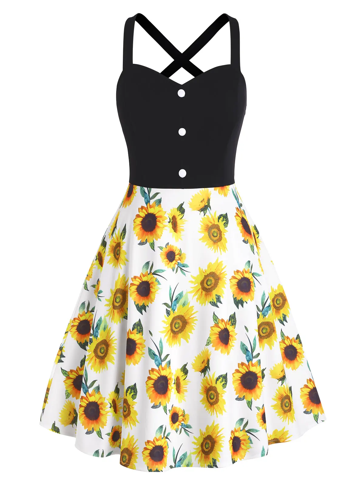 

Derssfo Women Dress Plus Size Dress Sunflower High Waisted Dress Mock Button Criss Cross A Line Mini Garden Party Dress 2023