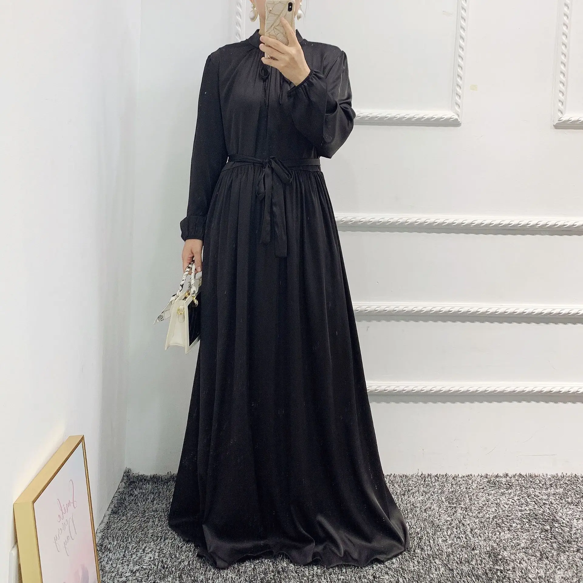 

Autumn 2022 Dubai Elegant Satin Maxi Dress Feminine Temperament Tunic Maxi Dress Long Woman Evening Dress Abayas for Women