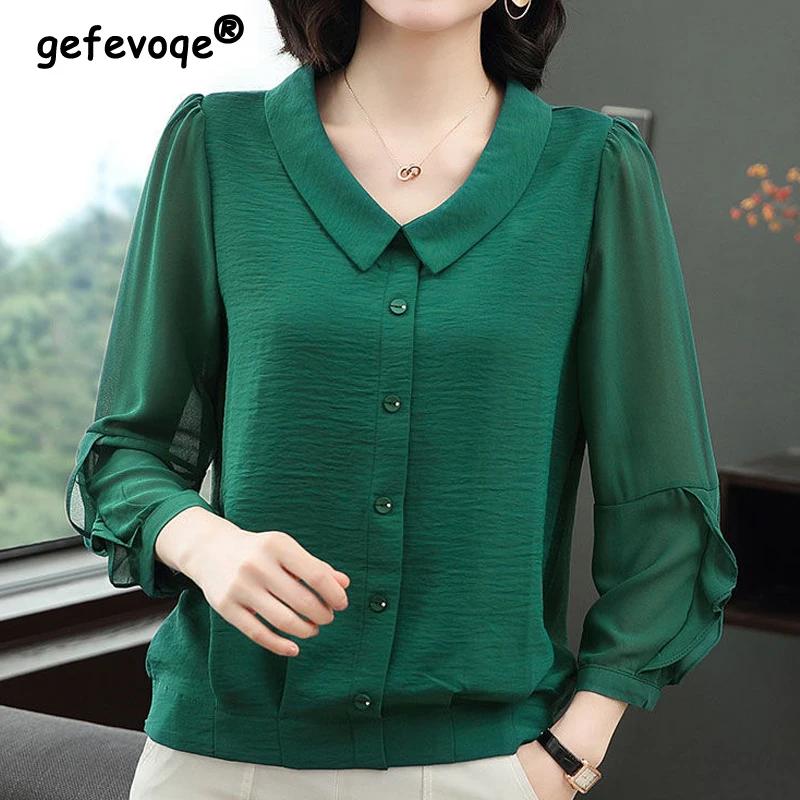 Oversized Fashion Women Blouses Spring Office Lady Doll Collar Button Ruffles Patchwork Long Sleeve Solid Loose Chiffon T-Shirt
Oversized Fashion Women Blouses Spring Office Lady Doll Collar Button Ruffles Patchwork Long Sleeve Solid Loose Chiffon T-Shirt