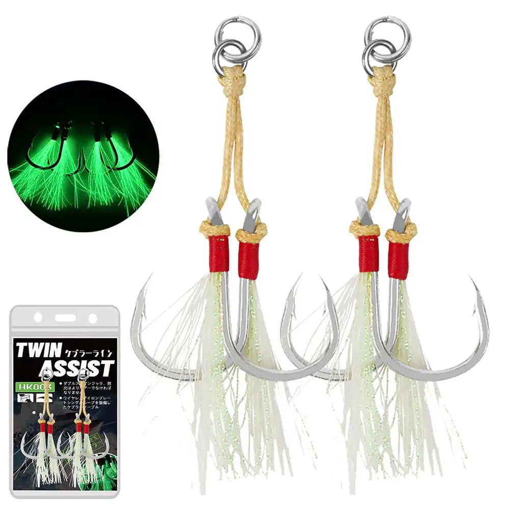 2pcs Glow Double Fishing Assist Hooks With Feather 1/0 2/0 3/0 4/0 5/0 High Carbon Steel Jigging Lures Kit
2pcs Glow Double Fishing Assist Hooks With Feather 1/0 2/0 3/0 4/0 5/0 High Carbon Steel Jigging Lures Kit