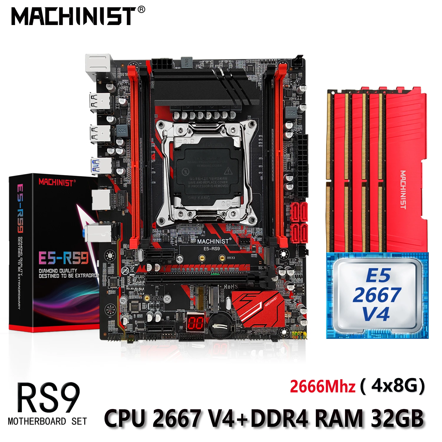 MACHINIST E5 RS9 Motherboard With Xeon E5 2667 V4 Kit CPU 4x8=32G DDR4 RAM 2666Mhz Memory LGA 2011-3 Set Combo Nvme M.2 M-ATX
MACHINIST E5 RS9 Motherboard With Xeon E5 2667 V4 Kit CPU 4x8=32G DDR4 RAM 2666Mhz Memory LGA 2011-3 Set Combo Nvme M.2 M-ATX