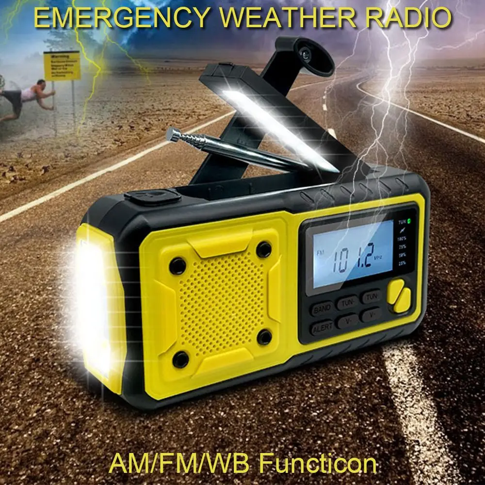 

Уличная лампа для чтения AM/FM/WB/SOS/NOAA, фонарик, аварийное радио, ручное радио, солнечная зарядка, 4000 мАч, внешний аккумулятор