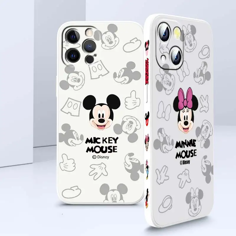 

Disney Mickey Minnie Comics Phone Case For Apple iPhone 14 13 12 Mini 11 XS Pro Max X XR 8 7 Plus SE Liquid Left Rope Cover