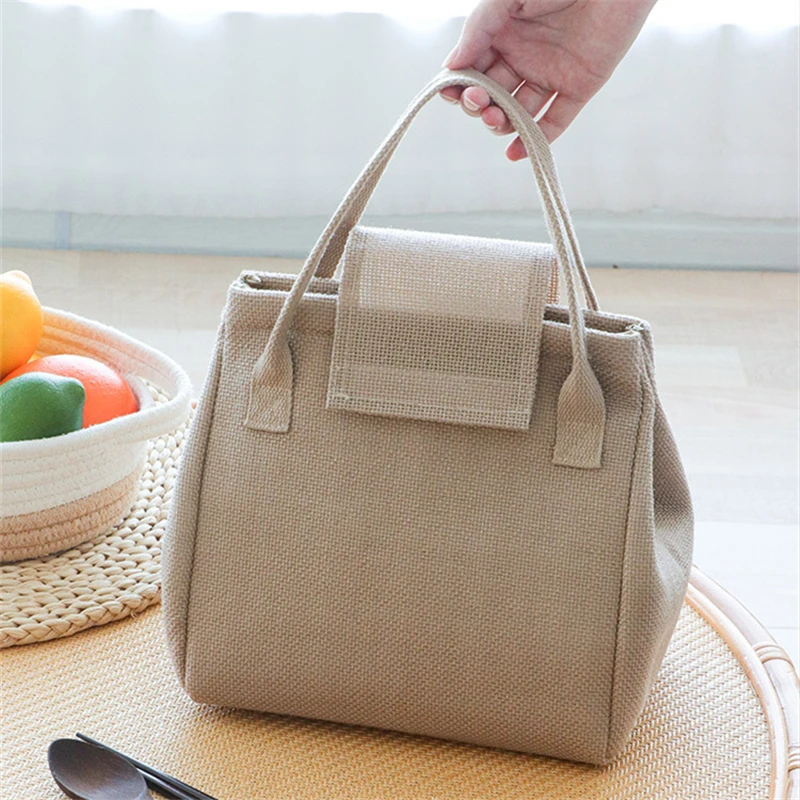 

Large Capacity Jute Insulated Lunch Bags Women Kids Thermal Bento Box Tote Portable Food Bag Dinner Container for School Picnic