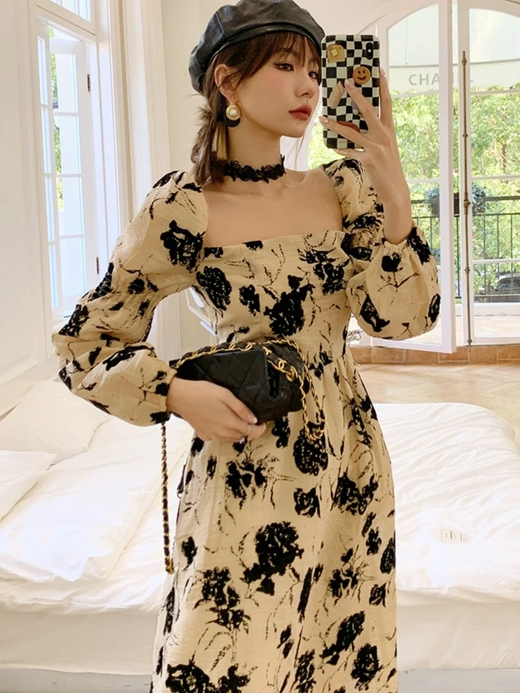Spring Autumn New Midi Dress Women Square Collar Long Sleeve Vintage French Women's Dresses Fashion Female Clothing Vestidos
Spring Autumn New Midi Dress Women Square Collar Long Sleeve Vintage French Women's Dresses Fashion Female Clothing Vestidos