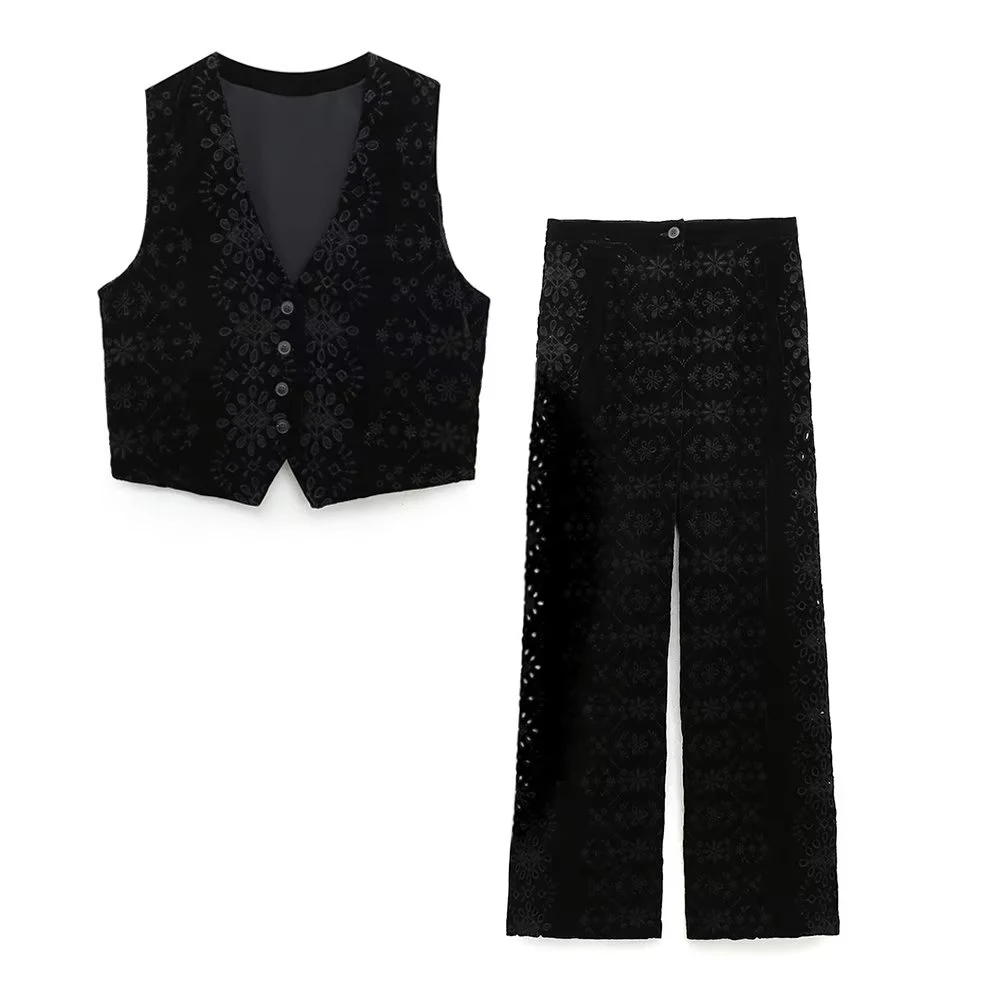 PB&ZAFashion Woman Pants Sets Embroidery Chic And Elegant Velvet Vests Top Wide Leg Pants VintageLoose Streetwear Female 6895266
PB&ZAFashion Woman Pants Sets Embroidery Chic And Elegant Velvet Vests Top Wide Leg Pants VintageLoose Streetwear Female 6895266