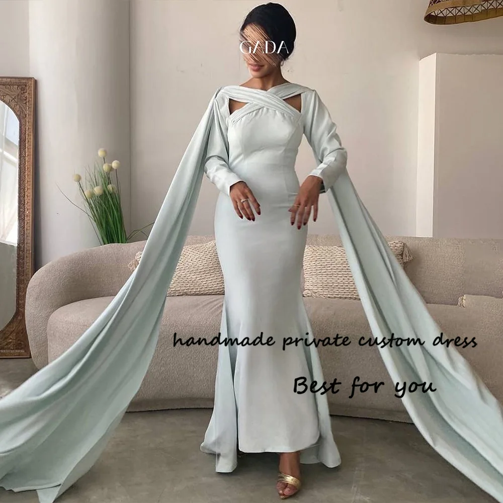 Arabic Mermaid Evening Dresses Long Sleeve Mono Satin Dubai Formal Prom Dress Floor Length Evening Party Gowns
Arabic Mermaid Evening Dresses Long Sleeve Mono Satin Dubai Formal Prom Dress Floor Length Evening Party Gowns