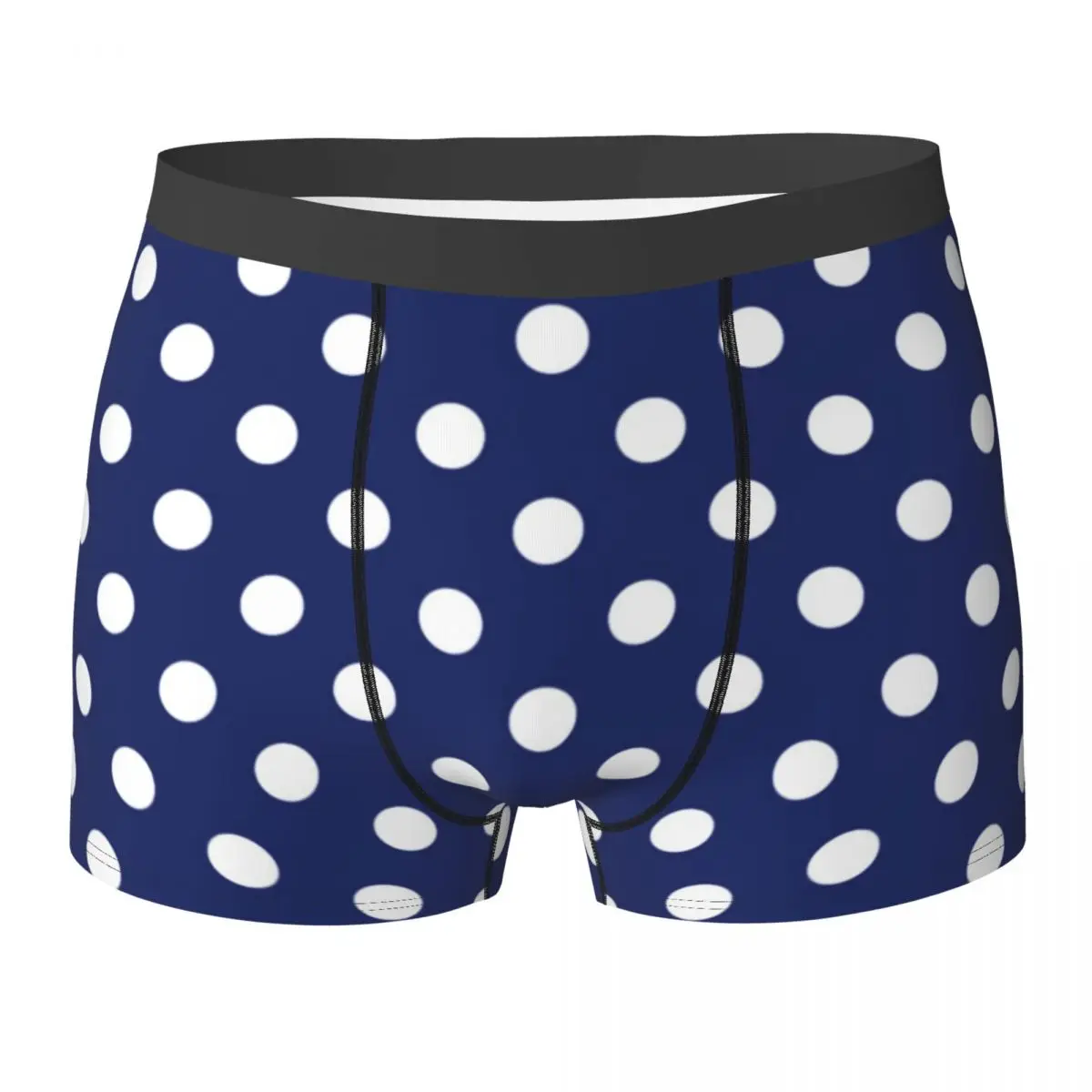 

Navy Blue And White Polka Dot Underwear Trendy Polkadots Stretch Panties Sublimation Boxer Brief 3D Pouch Plus Size Boxer Shorts