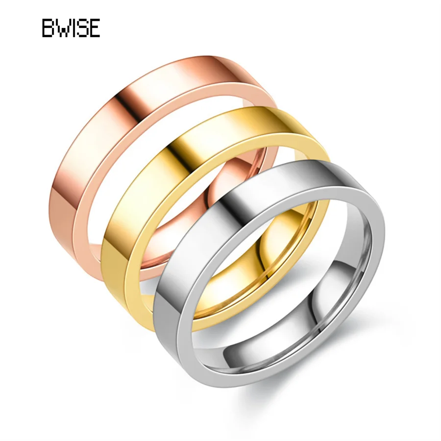 BWISE 4mm Fashion Titanium Steel Rose Plated Gold Anti-allergy Smooth Simple Wedding Couples Rings Bijouterie for Man Woman Gift
BWISE 4mm Fashion Titanium Steel Rose Plated Gold Anti-allergy Smooth Simple Wedding Couples Rings Bijouterie for Man Woman Gift