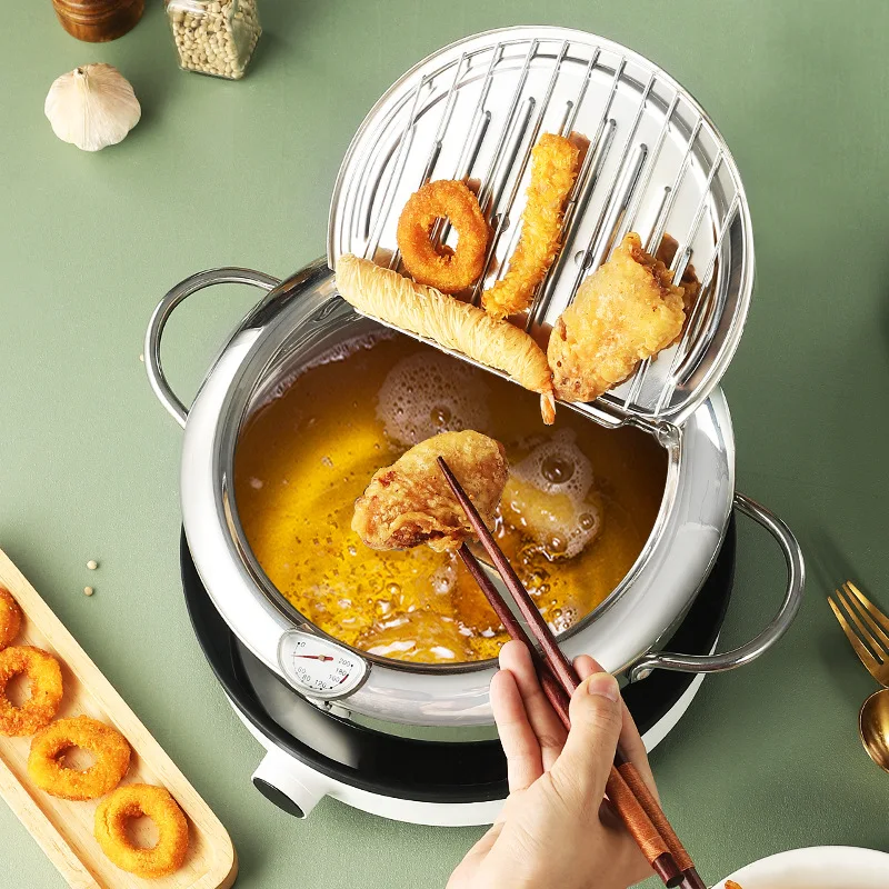 Kitchen Oil Frying Pot Stainless Steel Induction Temperature Control Japanese Deep Frying Pot Mini Fryer Pan Tempura Cooking
Kitchen Oil Frying Pot Stainless Steel Induction Temperature Control Japanese Deep Frying Pot Mini Fryer Pan Tempura Cooking