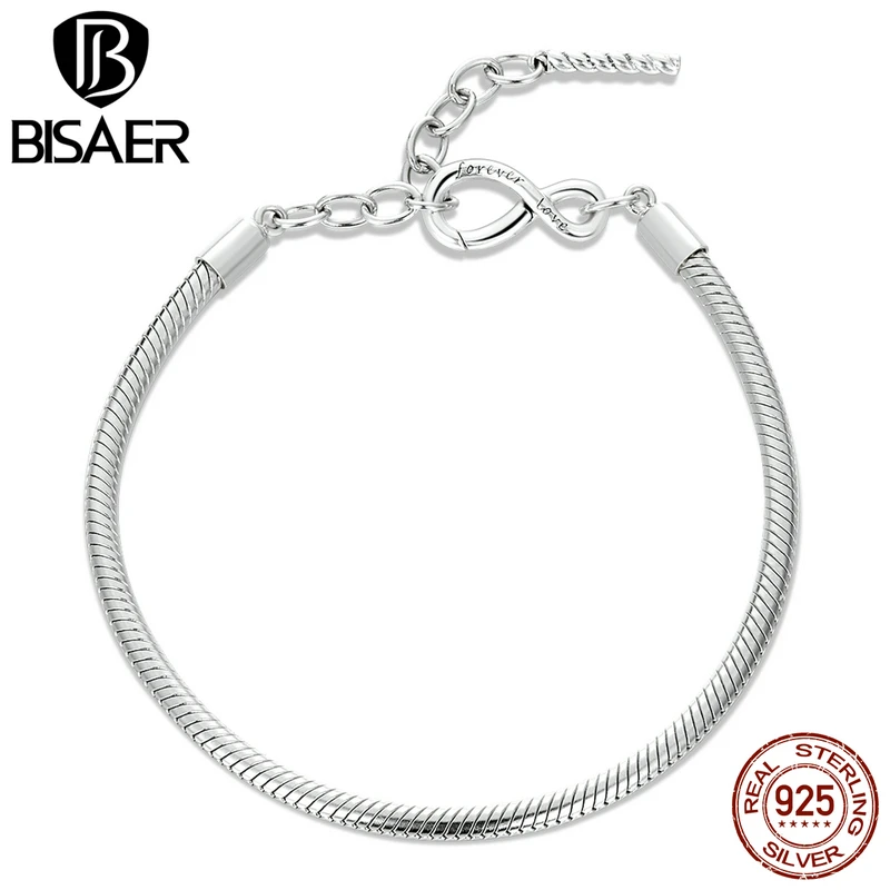 BISAER 925 Sterling Silver Simple Snake Bracelet Bone An Infinity Symbol Plated Platinum Bracelets Women Fine Jewelry EFB085
BISAER 925 Sterling Silver Simple Snake Bracelet Bone An Infinity Symbol Plated Platinum Bracelets Women Fine Jewelry EFB085