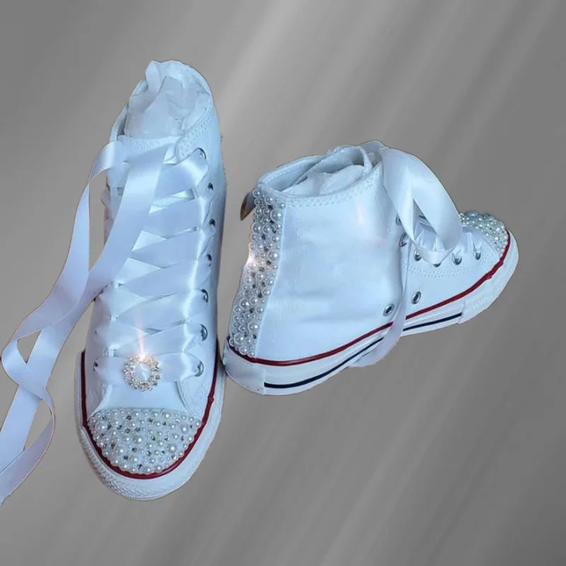 Silver diamond White Pearl ribbon handmade custom high top canvas shoes Walking sports plus size women 35-46
Silver diamond White Pearl ribbon handmade custom high top canvas shoes Walking sports plus size women 35-46