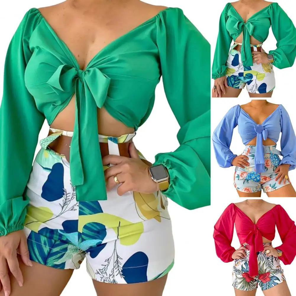 2Pcs/Set Ladies Suit V Neck Tie Belt Streetwear Flower Print Shirt Shorts Outfits for Daily Life Two Piece Sets Womens Outifits
2Pcs/Set Ladies Suit V Neck Tie Belt Streetwear Flower Print Shirt Shorts Outfits for Daily Life Two Piece Sets Womens Outifits