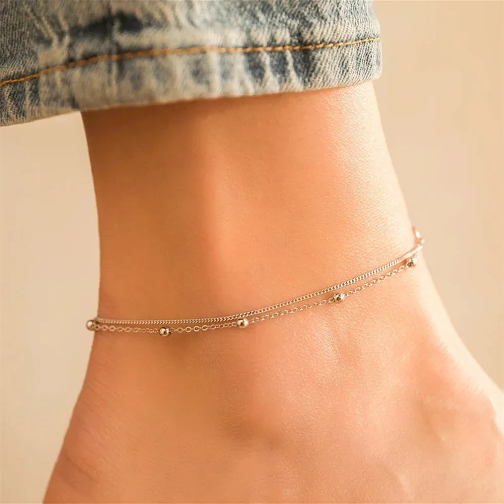 Sterling Silver Anklet, Double Beaded Chain, Silver Color Anklet, Handmade Jewelry, Delicate and Simple, A Gift for Her
Sterling Silver Anklet, Double Beaded Chain, Silver Color Anklet, Handmade Jewelry, Delicate and Simple, A Gift for Her