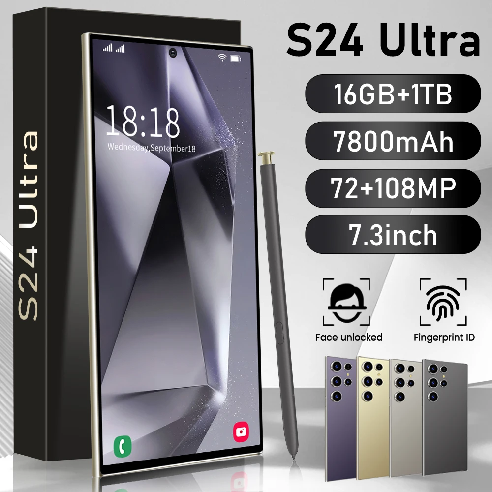 Оригинальный смартфон S24Ultra 2024 дюйма полный экран 7 3 мАч Snapdragon 8 gen3 камера 6800 МП
