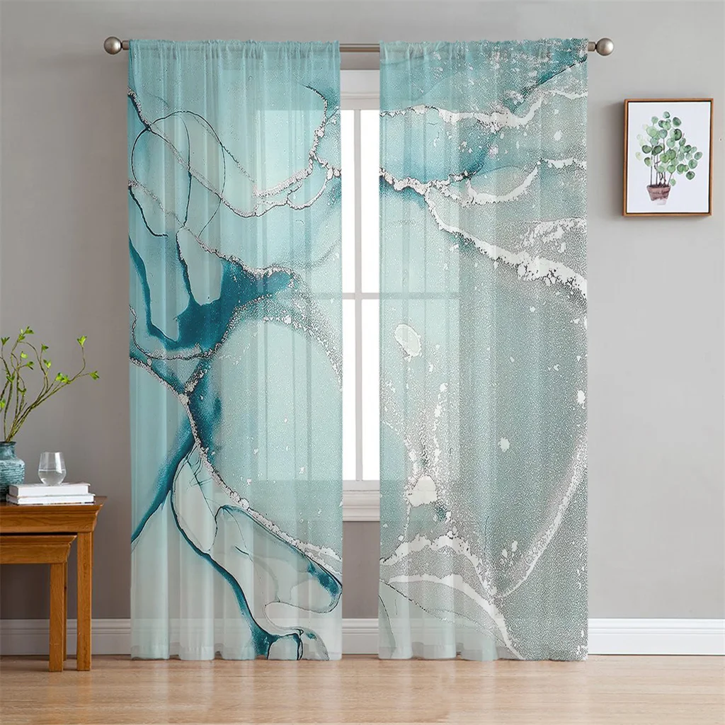 

Voile Tulle Modern Marble Texture Blackout Window Curtains Daytime for Kids Living Room Bedroom Cupboard Kitchen Door Home Decor