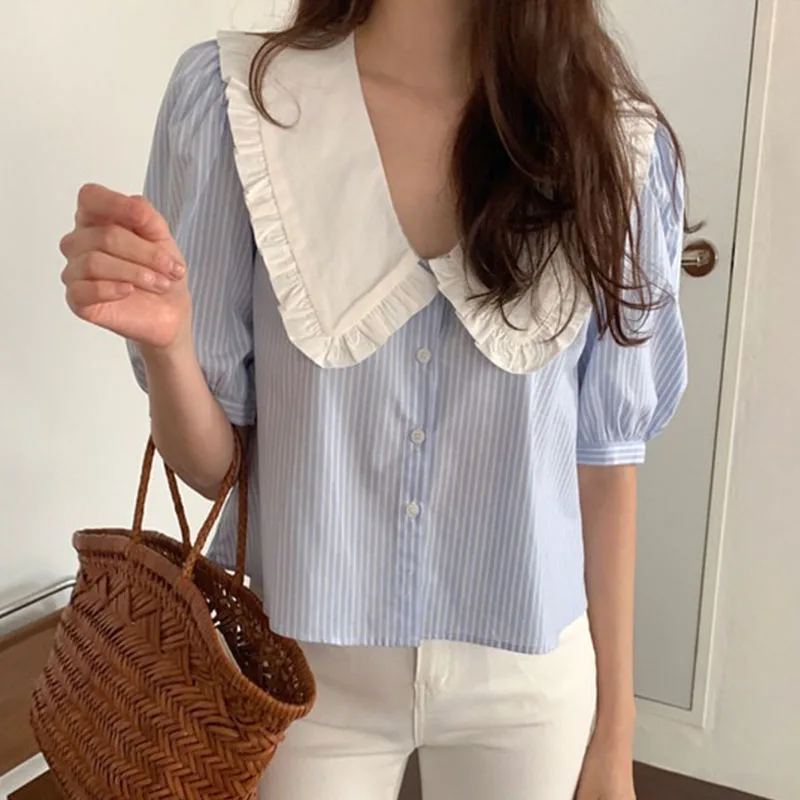 2022 New Puff Sleeve Women Striped Blouses Vintage Elegant Turn-Down Collar Shirts Korean Chic Single Breasted Blusas Mujer
2022 New Puff Sleeve Women Striped Blouses Vintage Elegant Turn-Down Collar Shirts Korean Chic Single Breasted Blusas Mujer