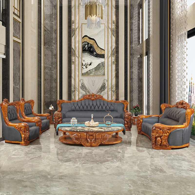 European style ebony leather sofa combination villa living room full solid wood elephant carved American light luxury custom fur
European style ebony leather sofa combination villa living room full solid wood elephant carved American light luxury custom fur