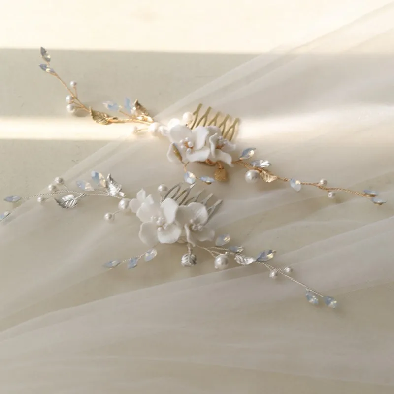 Ceramic Flower Bridal Comb Hair Piece Opal Crystal Wedding Jewelry Handmade Gold Silver Color Women Headpiece
Ceramic Flower Bridal Comb Hair Piece Opal Crystal Wedding Jewelry Handmade Gold Silver Color Women Headpiece