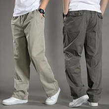 2022 Mens casual Cargo Cotton pants men pocket loose Straight Pant Elastic Work Trousers Brand Fit Joggers Male Super Large Size