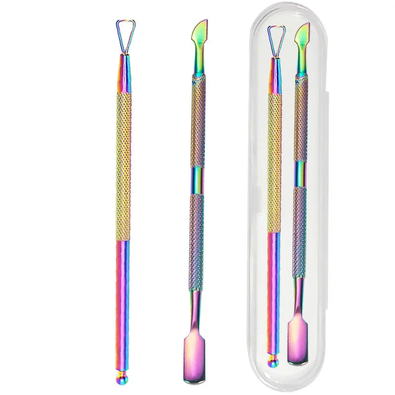 2pcs/set Nail Cuticle Pusher Dual-ended Finger Dead Skin Push Pedicure Stainless Steel Remover UV Gel Tools |