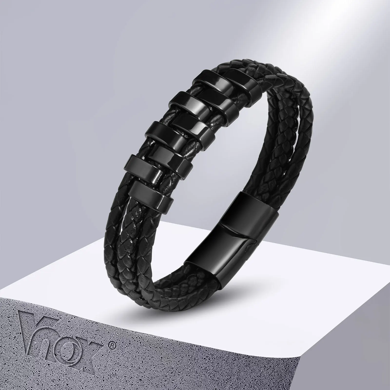 Vnox 15mm Layered Leather Bracelets for Men, Braided Black Leather Bangle with Stainless Steel Beads, Casual Gents Wristband
Vnox 15mm Layered Leather Bracelets for Men, Braided Black Leather Bangle with Stainless Steel Beads, Casual Gents Wristband