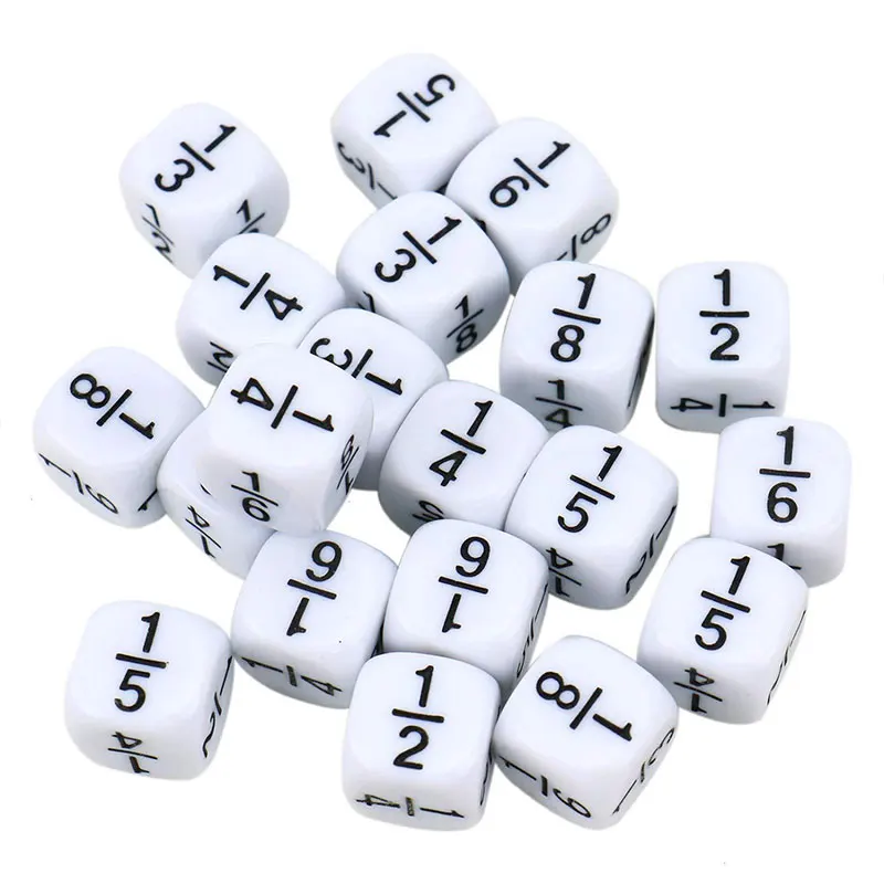 5/10pcs/Set 16*16mm White Fraction Dice Kids Math Toys Fractional Number Dice Children Boy Gilrs Montessori Educational Game Toy
5/10pcs/Set 16*16mm White Fraction Dice Kids Math Toys Fractional Number Dice Children Boy Gilrs Montessori Educational Game Toy