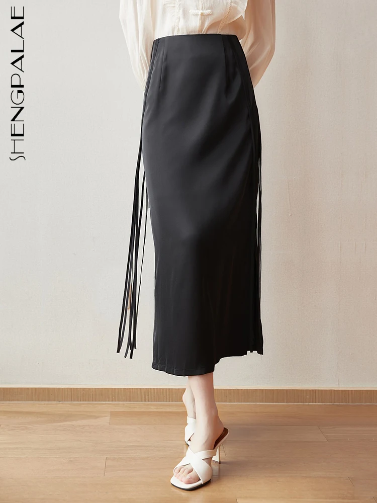 SHENGPALAE Fashion Women Skirt Tassel Ribbon Slit Satin Solid Color Straight Mid Calf Skirts Female Summer 2023 New Tide 5R3562
SHENGPALAE Fashion Women Skirt Tassel Ribbon Slit Satin Solid Color Straight Mid Calf Skirts Female Summer 2023 New Tide 5R3562