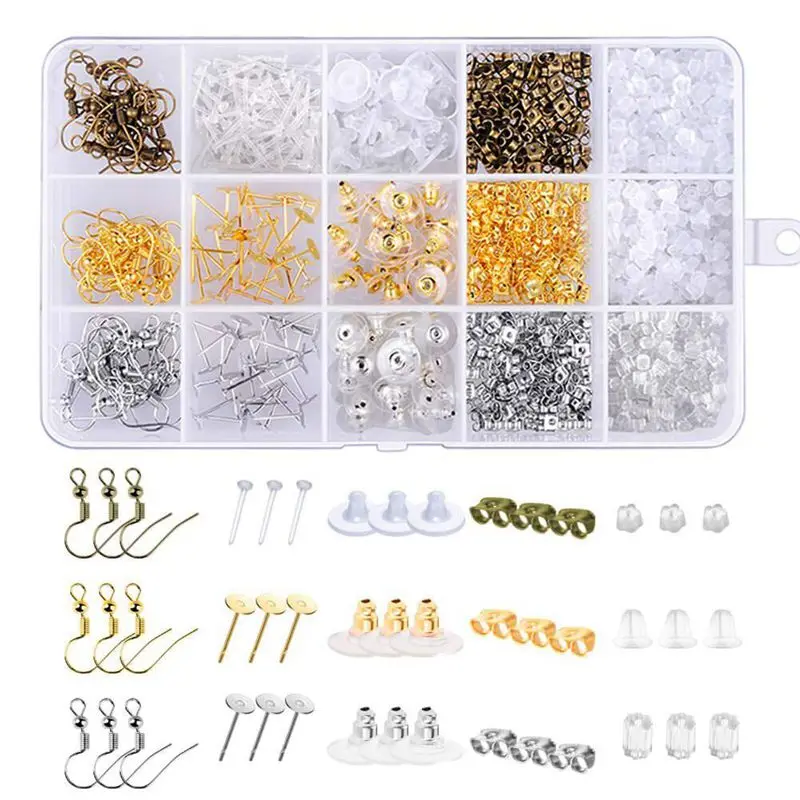 1200Pcs Earring Backs Kit with 15 Style Earring backings, Earring hooks and Earrings posts
1200Pcs Earring Backs Kit with 15 Style Earring backings, Earring hooks and Earrings posts