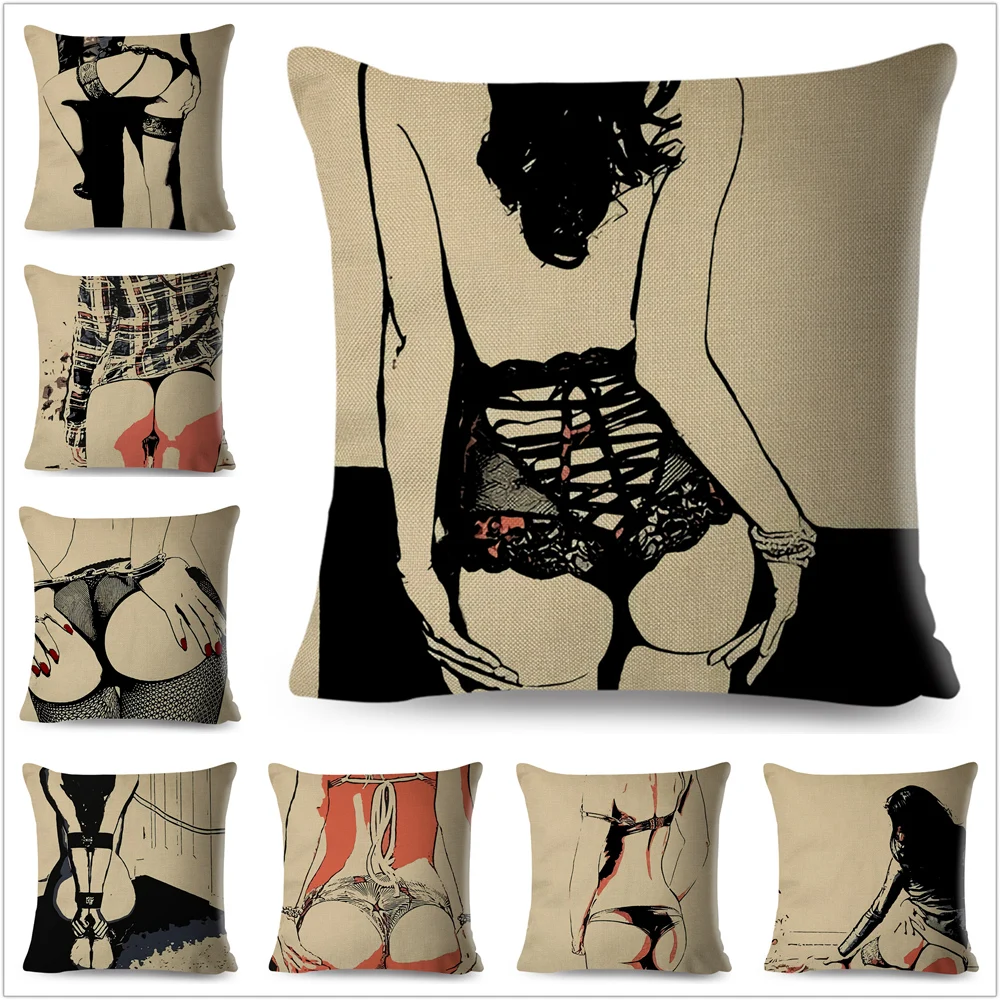

Cartoon Sexy Lady Pillow Case Decor Beautiful Girl Butt Cushion Cover for Sofa Car Home Bedroom Polyester Pillowcase 45x45cm